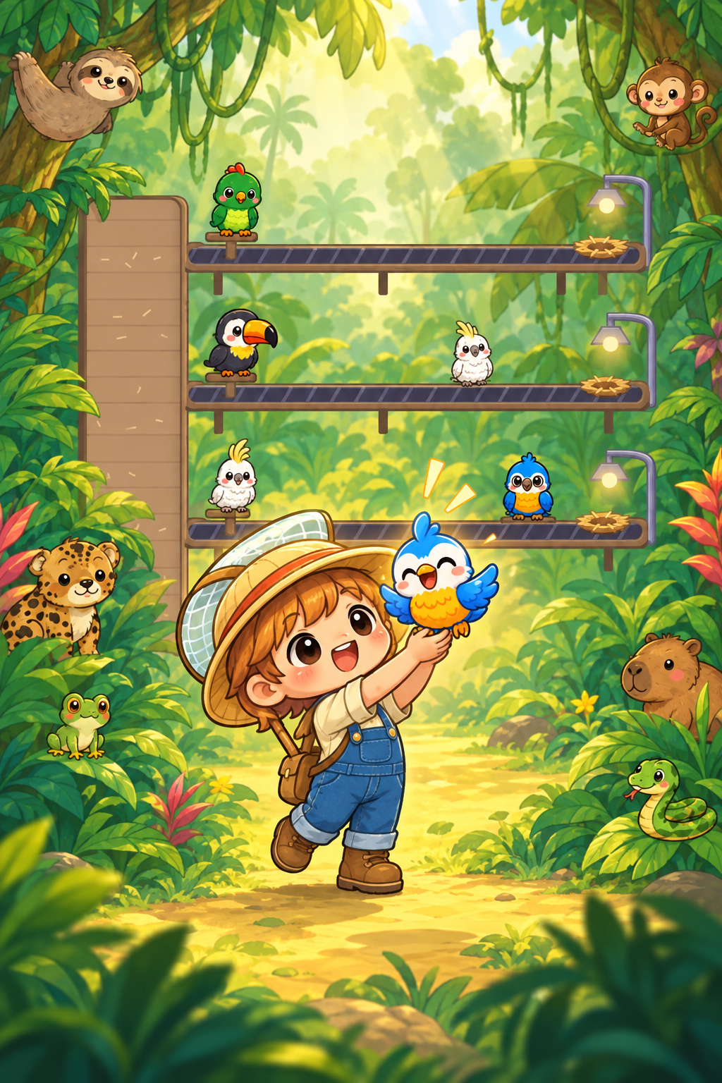 Hatch & Catch game scene with colorful birds in a jungle nursery